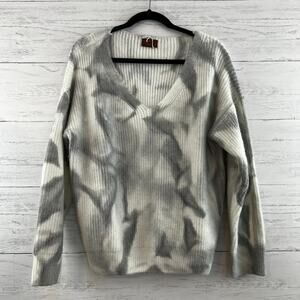 Pol Gray and White Tie Dye Long Sleeve Pullover Sweater Size S